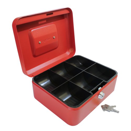 ValueX Metal Cash Box 200mm (8 Inch) Key Lock Red - CBRD8