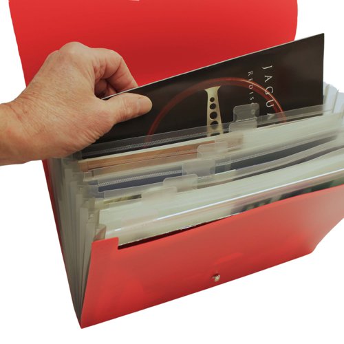 This 13 pocket expanding file offers a practical solution for organising and protecting important documents. Featuring 13 translucent pockets and robust construction, it is suitable for both home and office use. The elastic loop ensures secure closure for added convenience.