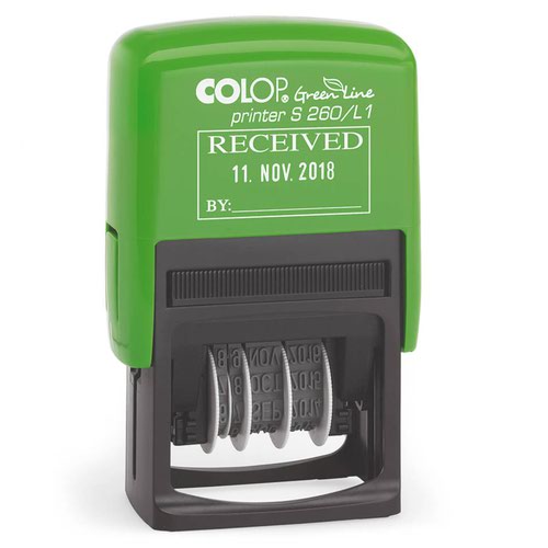 Colop Green Line S260/L1 Self Inking Word and Date Stamp RECEIVED Blue/Red Ink