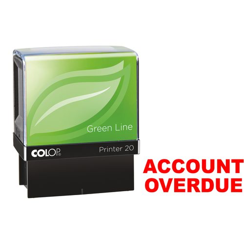 COLOP Printer 20 ACCOUNT OVERDUE Green Line Word Stamp - Red - 37x13mm