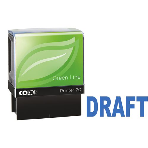 COLOP Printer 20 DRAFT Green Line Word Stamp - Blue - 37x13mm