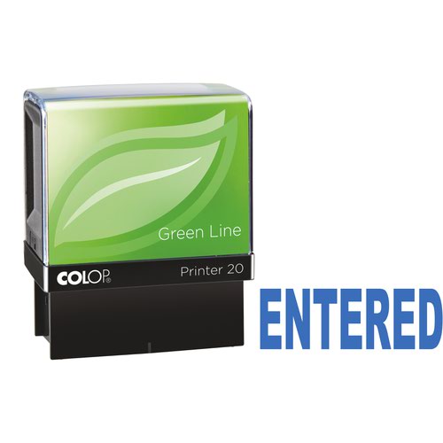 COLOP Printer 20 ENTERED Green Line Word Stamp - Blue - 37x13mm