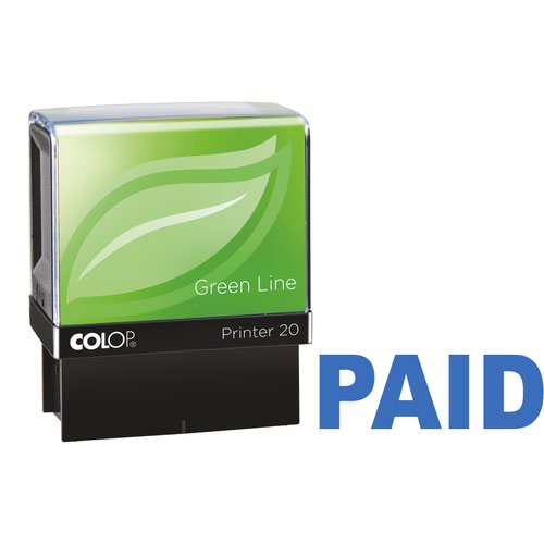 COLOP Printer 20 Green Line Word Stamp 38x13mm PAID Blue 148216
