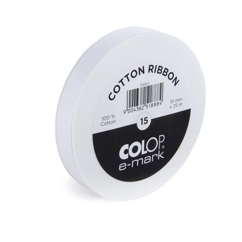 COLOP e-mark 15mm x 25m 100% Cotton Ribbon Roll White - 154921