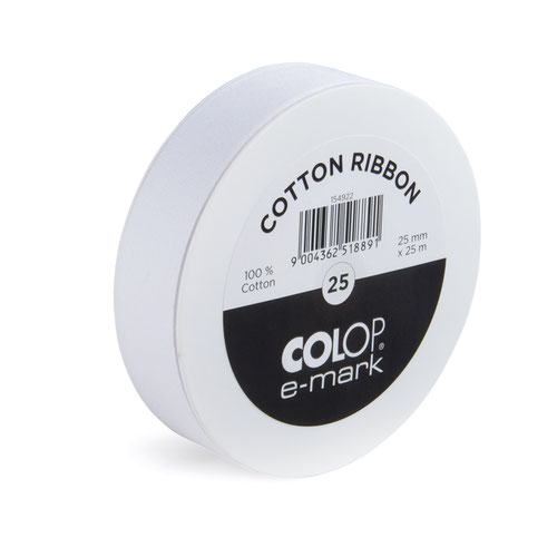 COLOP e-mark 25mm x 25m 100% Cotton Ribbon Roll White - 154922