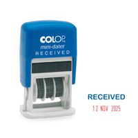 Colop S160/L1 Mini Word and Date Stamp RECEIVED 25x12mm Blue/Red Ink - 105241