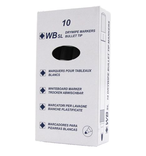 Drywipe Bullet Tip Marker Black Pack of 10 Drywipe Markers 00DBTMBK10