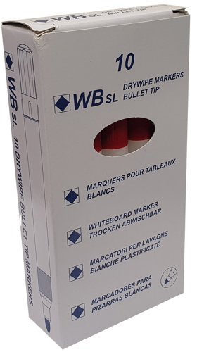 Drywipe Bullet Tip Marker Red Pack of 10