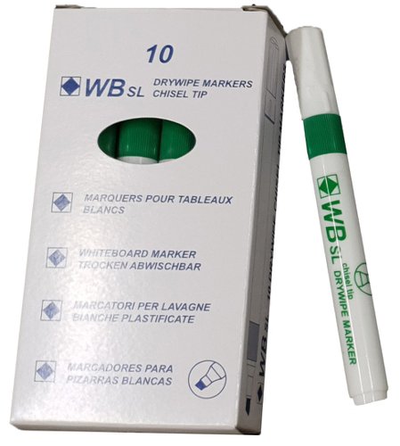 Drywipe Chisel Tip Marker Green Pack of 10 Drywipe Markers 00DCTMGR10