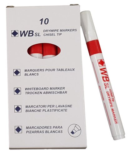 Drywipe Chisel Tip Marker Red Pack of 10 Drywipe Markers 00DCTMRE10