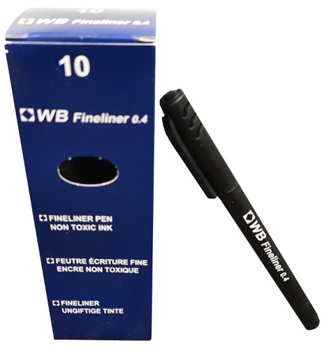 00FLPENBK10 | This Fineliner pen writes with a 0.4mm line, its tip is metal clad and made from nylon for precise fine lines. Each pen contains vibrant, smooth flowing and non-toxic water based ink for everyday writing and sketching. This pack contains 10 pens with black ink.