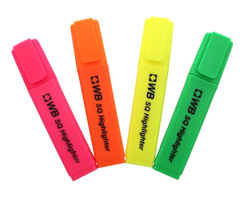 Highlighter Pens Assorted Wallet Pack of 4