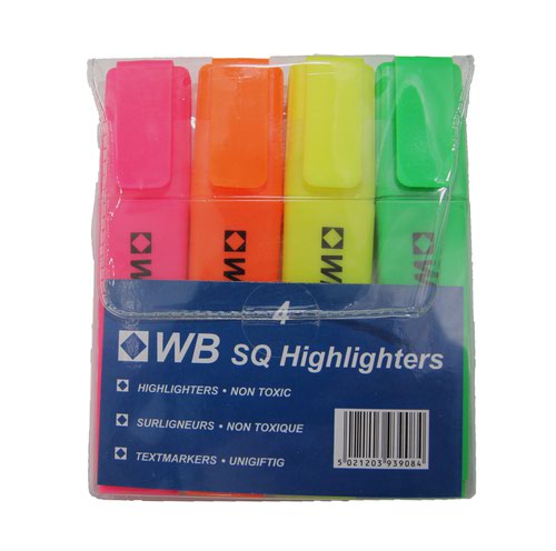 Highlighter Pens Assorted Wallet Pack of 4