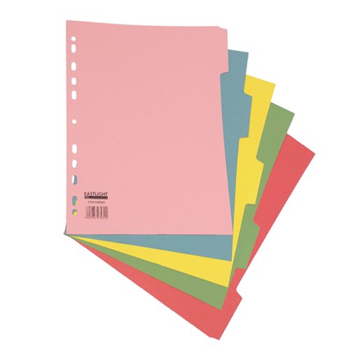 A4 Manilla Subject Dividers 5 Part Assorted Alternating Pastel Colours with Blank tabs Plain File Dividers 00ST4500