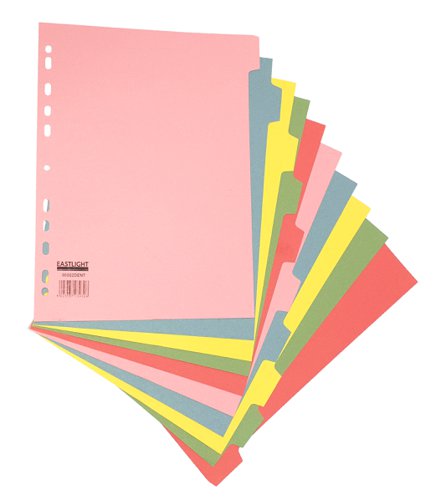A4 Manilla Subject Dividers 10 Part Assorted Alternating Pastel Colours with Blank tabs Plain File Dividers 00ST4501