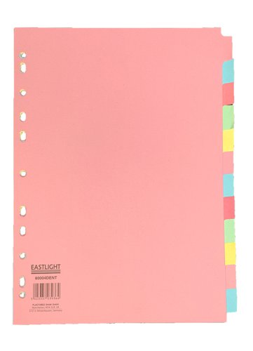 A4 Manilla Subject Dividers 12 Part Assorted Alternating Pastel Colours with Blank Tabs
