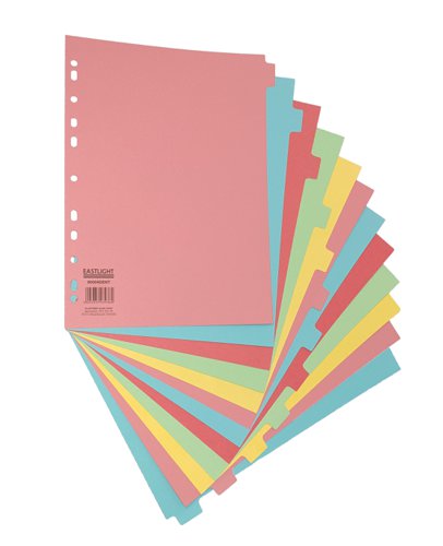 A4 Manilla Subject Dividers 12 Part Assorted Alternating Pastel Colours with Blank Tabs