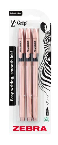 Z-GRIP Smooth Black Ink Ballpoint Pens Rose Gold Pack of 3