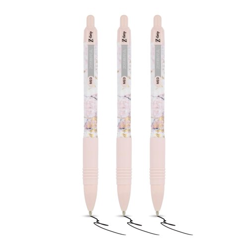 Z-GRIP Smooth Glam Black Ink Ballpoint Pens Pink Marble Pack of 3