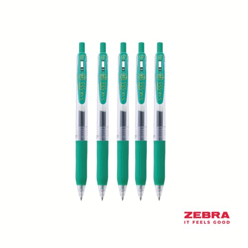 Zebra Eco SARASA Gel Retractable Rollerball CLIP 0.7mm Pen Green Ink - Pack of 12