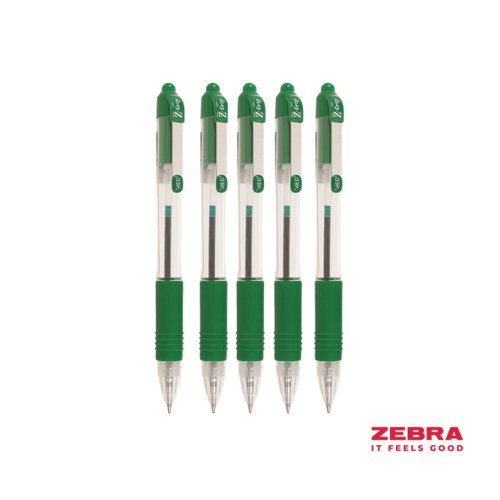 Zebra Z-Grip Retractable Ballpoint Pen Green ink - Pack of 12