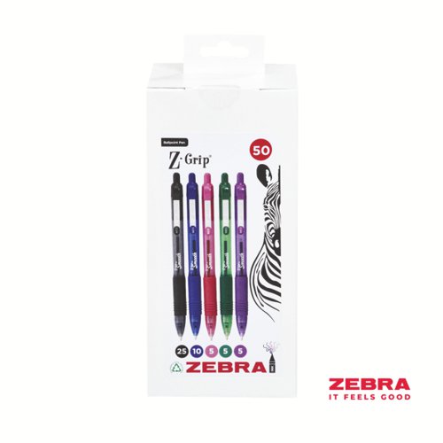 Zebra Z-Grip Smooth Retractable Ballpoint Pen Assorted Ink - Pack of 50