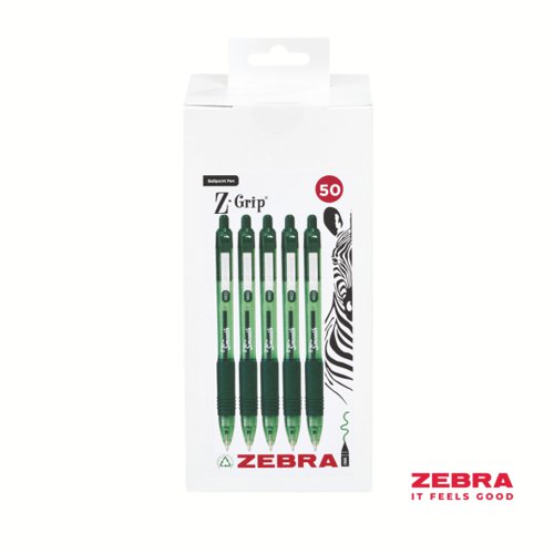 Zebra Z-Grip Smooth Retractable Ballpoint Pen Green Ink - Pack of 50
