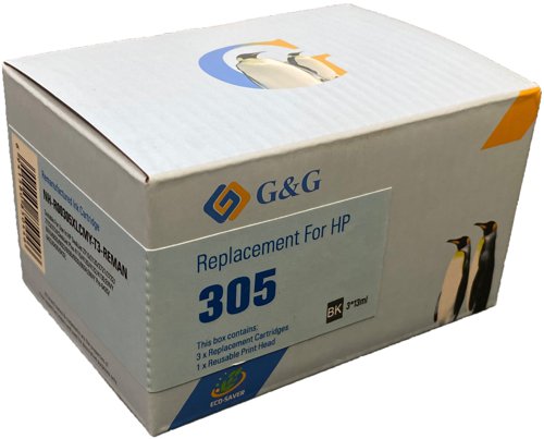 Remanufactured HP G+G 305XLBK 3YM62AE Black Eco-Saver Inkjets (1 Printhead + 3 Tanks)