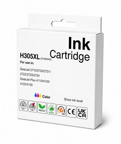 Remanufactured HP 3YM63AE Hi Cap Tri Colour Ink Cartridge 305XL - Can use in "e" suffix printers
