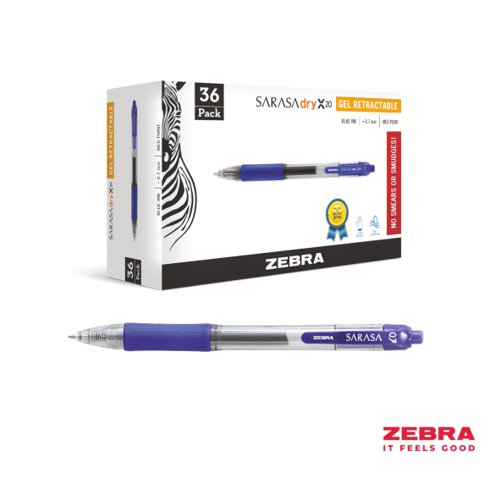 Zebra SARASA Gel Retractable Rollerball 0.7mm Pen Blue Ink - Pack of 12 Ballpoint & Rollerball Pens 46120