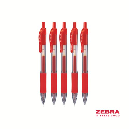 Zebra SARASA Gel Retractable Rollerball 0.7mm Pen Red Ink - Pack of 12