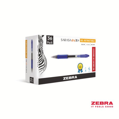 Zebra SARASA Gel Retractable Rollerball 0.7mm Pen Blue Ink Pack 36
