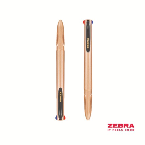 Zebra Z-Grip Rose Gold Ballpoint Barrel 4 Colour Pen Ink - Pack of 10