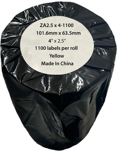 Compatible Zebra 101.6mm x 63.5mm Yellow Shipping Paper Label Roll - 1100 Labels (ZA4x2.5-1100) 25mm Core