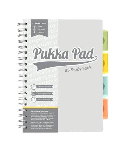 Pukka Pads Pukka Pad B5 Study Book with 4 Coloured Dividers 3 Types of Paper Ruling and Revision Cards