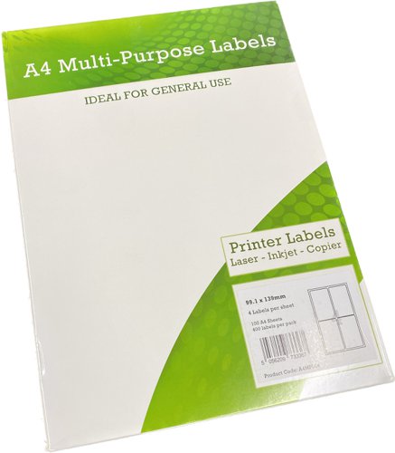 Alpa-Cartridge A4 Multipurpose Labels 4 Per Sheet 139 x 99mm (White) Pk of 100 