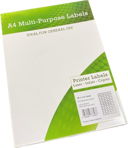 Alpa-Cartridge A4 Multipurpose Labels 65 Per Sheet 38.1 x 21.2mm (White) Pk of 100