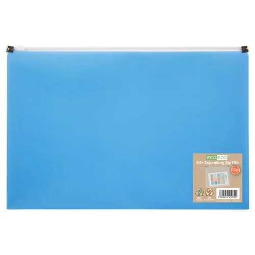 Eco Eco A4+ 50% Recycled Expanding Zip File Blue - Single