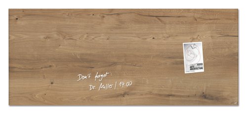 Wall Mounted Magnetic Glass Board 1300 x 550 x 15mm - Natural Wood Design