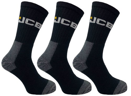 JCB 3 Pack Work Socks With Added Elastane Black 6-11 