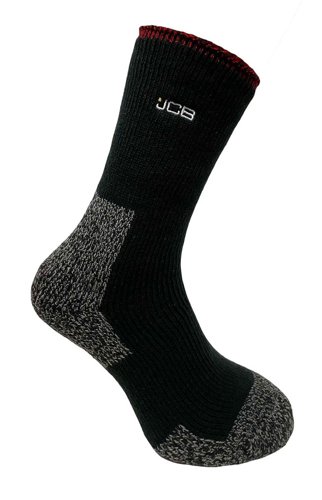 JCB 1 Pack Thermasocks With Extended Achilles Black Grey Red 6-8.5