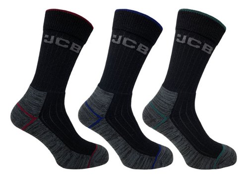 JCB 3 Pack Work Tough Socks Black Mix 6-11