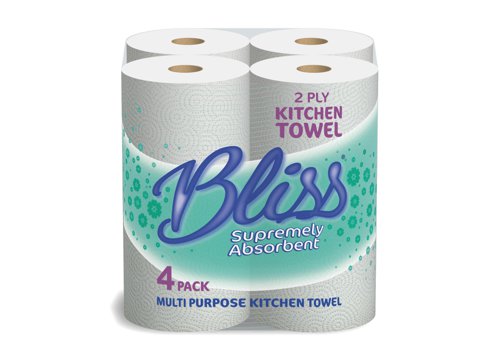 Bliss 2 ply white kitchen towel - 6 x 4 Pack