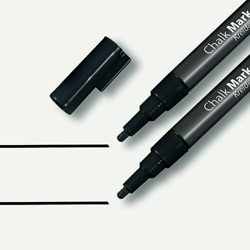 LCMBULBK | The black chalk marker with the 1-2 mm rounded tip writes with an opaque liquid chalk and are suitable for use on smooth glass and almost all sealed surfaces. The water-based chalk can be wiped off with a damp or dry cloth.