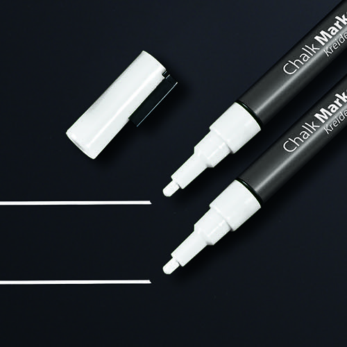 LCMBULWH | The white chalk marker with the 1-2 mm rounded tip writes with an opaque liquid chalk and are suitable for use on smooth glass and almost all sealed surfaces. The water-based chalk can be wiped off with a damp or dry cloth.