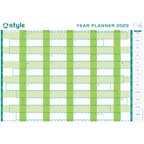 Style Double-Sided Year and Holiday Wall Planner 841mm x 594mm (Single Planner Inc pen and stickers)