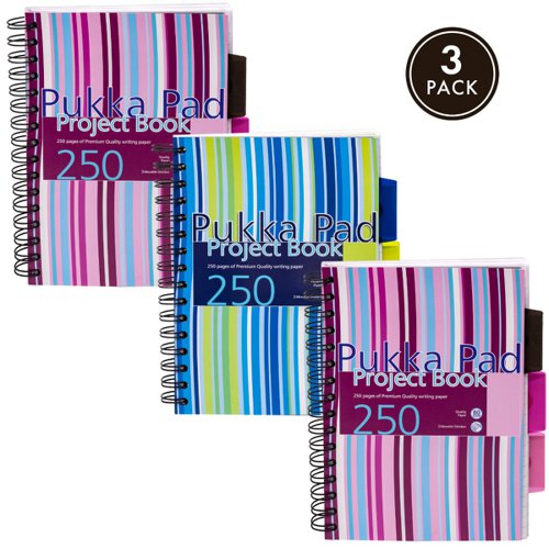 Pukka Pads Pukka Pad Stripes Polypropylene Project Book 250 Pages A5 Blue/Pink (3)