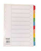 A4 Index Dividers 10-Part White Card Mylar reinforced Multi-punched strip with Blank Multi-Colored Tabs