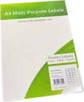 Alpa-Cartridge A4 Multipurpose Labels 21 Per Sheet 63.5 x 38mm (White) Pk of 100