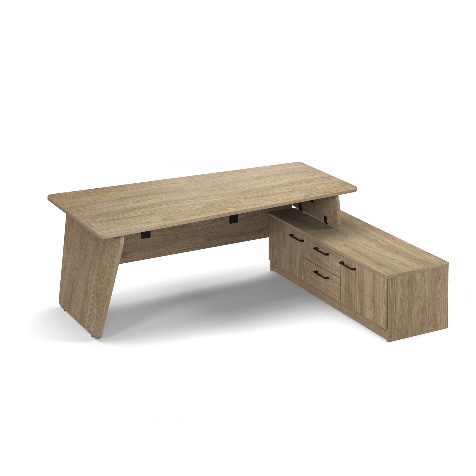 Anson executive desk with panel end legs 2000mm x 1000mm with 2000mm deep return - Barcelona walnut